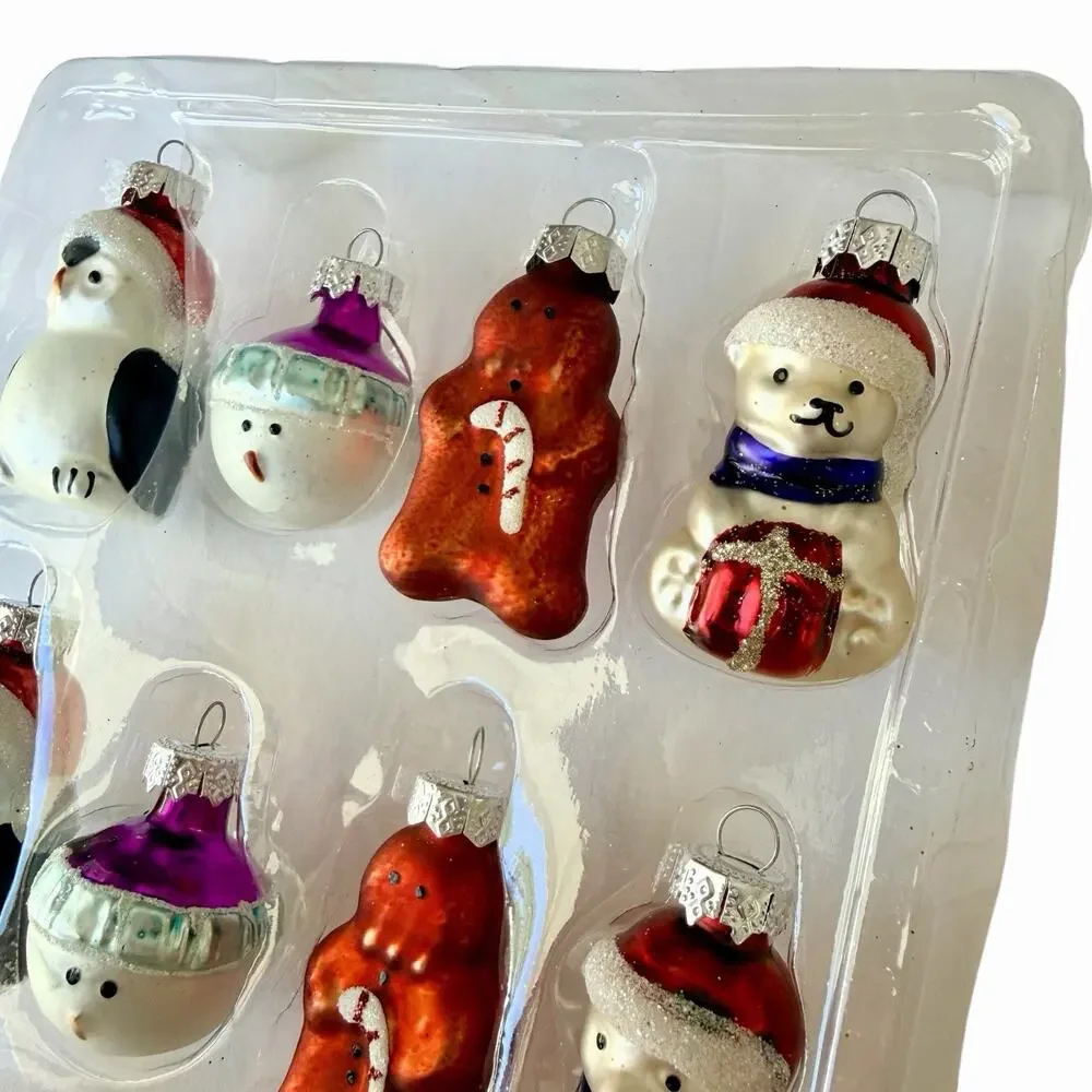 Pottery Barn Mini Mercury Glass Ornaments Set Of 12 North Pole Gingerbread NIB